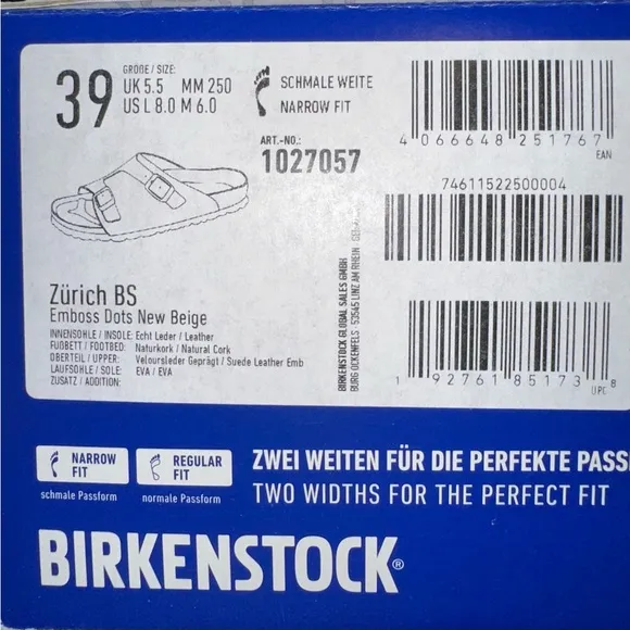 NEW Birkenstock Zürich BS Sandals Emboss Dots Beige Suede Size 39 Narrow Fit NIB