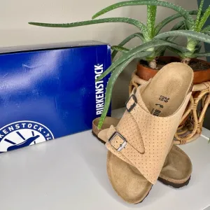 NEW Birkenstock Zürich BS Sandals Emboss Dots Beige Suede Size 39 Narrow Fit NIB