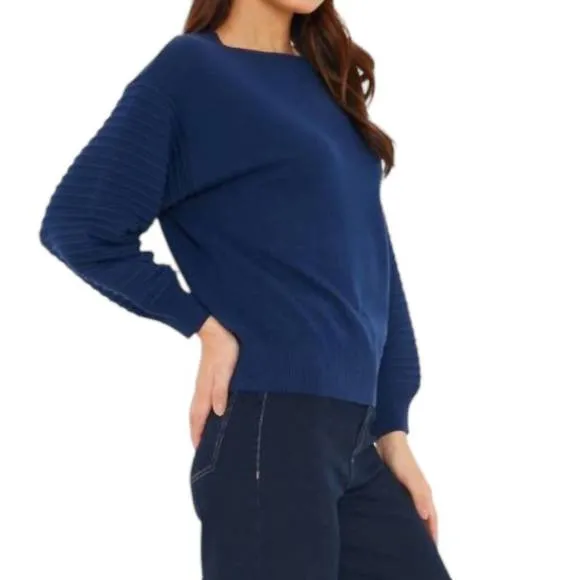 NEW BRODIE CASHMERE wispr textured balloon sleeve crew sweater in hello sailor