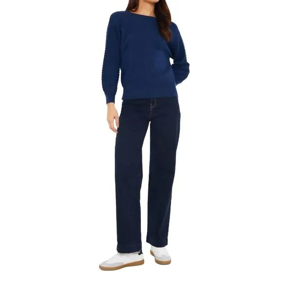 NEW BRODIE CASHMERE wispr textured balloon sleeve crew sweater in hello sailor