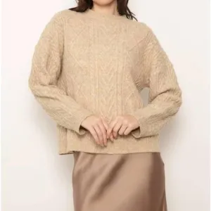 NEW CENTRAL PARK WEST myles tri tone cabled crewneck sweater in oat