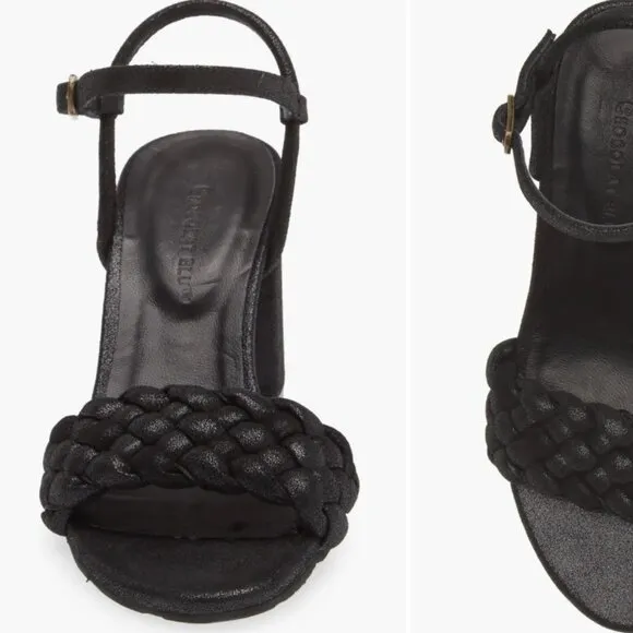NEW CHOCOLAT BLU Leather Chaya Heeled Sandals Black Shimmer for women 123mn