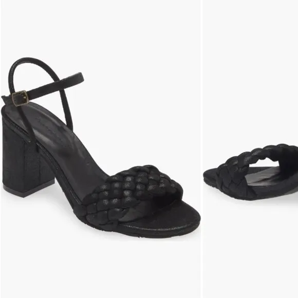 NEW CHOCOLAT BLU Leather Chaya Heeled Sandals Black Shimmer for women 123mn