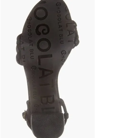 NEW CHOCOLAT BLU Leather Chaya Heeled Sandals Black Shimmer for women 123mn