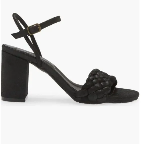 NEW CHOCOLAT BLU Leather Chaya Heeled Sandals Black Shimmer for women 123mn