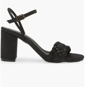NEW CHOCOLAT BLU Leather Chaya Heeled Sandals Black Shimmer for women 123mn