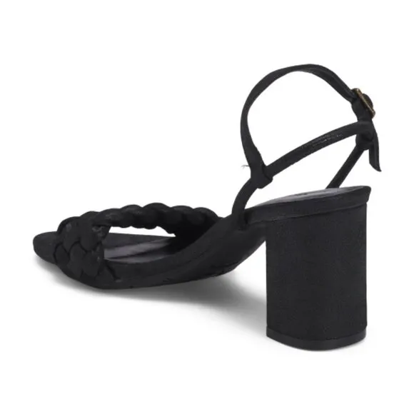 NEW CHOCOLAT BLU Leather Chaya Heeled Sandals Black Shimmer for women 123mn
