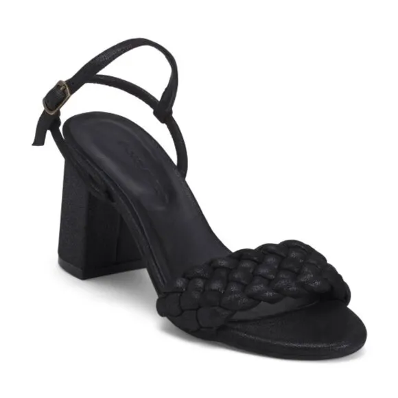 NEW CHOCOLAT BLU Leather Chaya Heeled Sandals Black Shimmer for women 123mn