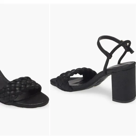 NEW CHOCOLAT BLU Leather Chaya Heeled Sandals Black Shimmer for women 123mn