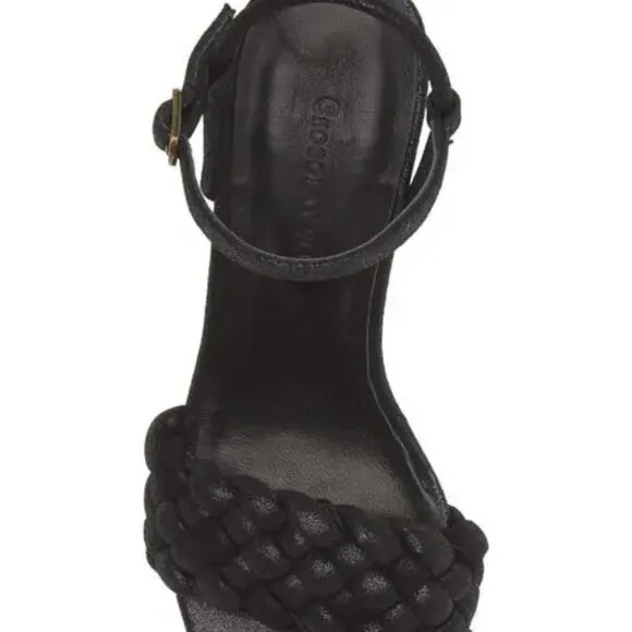 NEW CHOCOLAT BLU Leather Chaya Heeled Sandals Black Shimmer for women 123mn