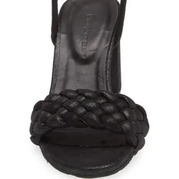 NEW CHOCOLAT BLU Leather Chaya Heeled Sandals Black Shimmer for women 123mn