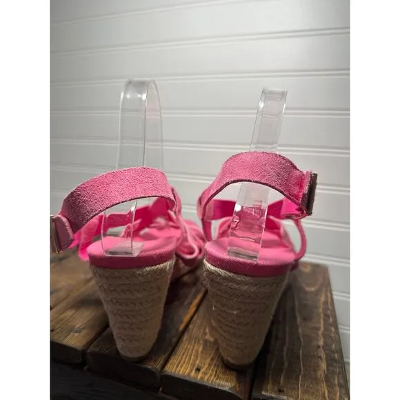 NEW Cole Haan Wedge Sandal Crystal Strappy Barbie Pink Suede Vacation Espadrille