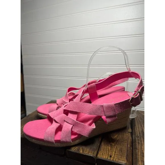 NEW Cole Haan Wedge Sandal Crystal Strappy Barbie Pink Suede Vacation Espadrille
