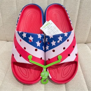 NEW Crocs Classic‎ American Flag Slide v2 Patriotic USA Sandals Women 9 Men 7