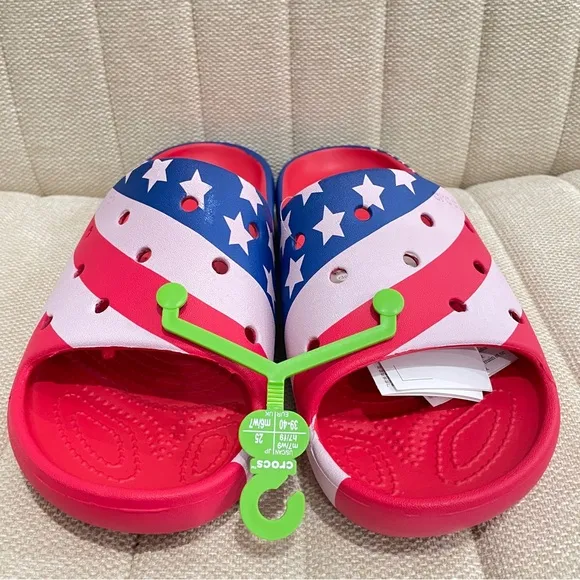 NEW Crocs Classic‎ American Flag Slide v2 Patriotic USA Sandals Women 9 Men 7