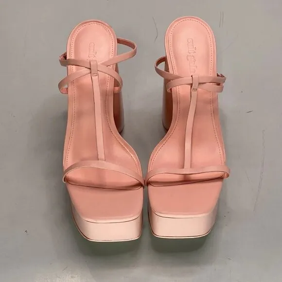 NEW CULT GAIA Sandals US 6W Platform Heels T-straps - Chiara Pink