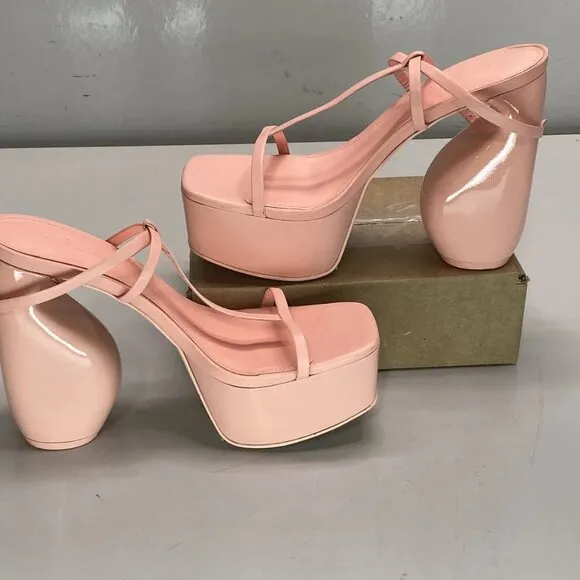 NEW CULT GAIA Sandals US 6W Platform Heels T-straps - Chiara Pink