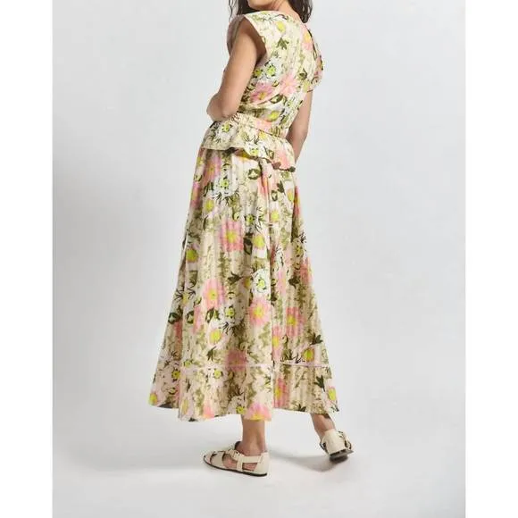 NEW DEREK LAM 10 CROSBY victoria belted maxi dress in safari multi