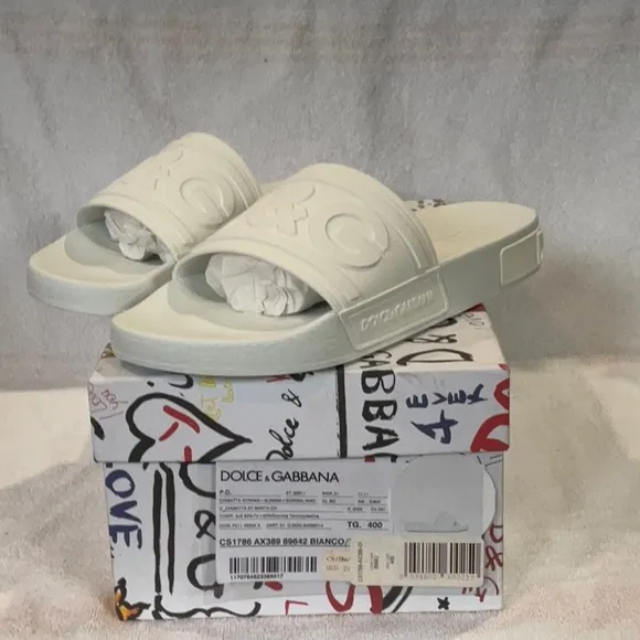 NEW DOLCE &amp; GABBANA Women's White Slides