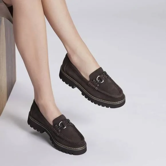 NEW DONALD PLINER women heliocs loafer in dark brown suede