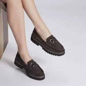 NEW DONALD PLINER women heliocs loafer in dark brown suede