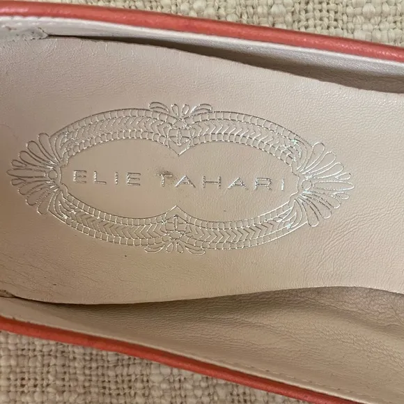 New! Elie Tahari Leather ballet flat with Embellished toe cap Coral size 38.5