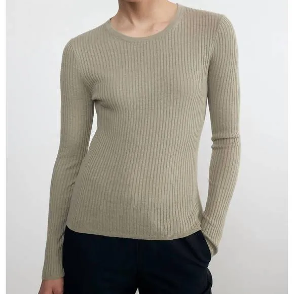 NEW ENZA COSTA linen cotton longsleeve sweater tee in ash