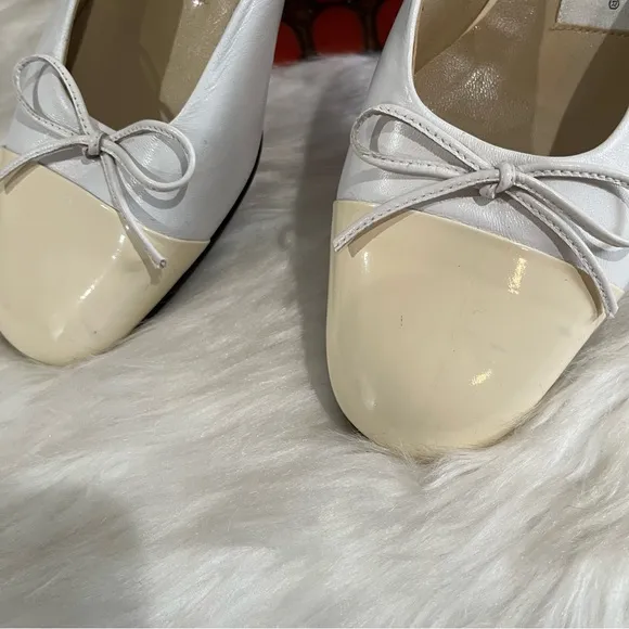 NEW Etienne Aigner Vintage 90s Leather Patent Bow Ballet Flat Mules Nude 6.5 NWT