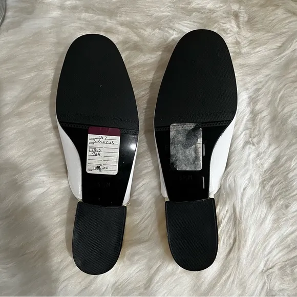 NEW Etienne Aigner Vintage 90s Leather Patent Bow Ballet Flat Mules Nude 6.5 NWT