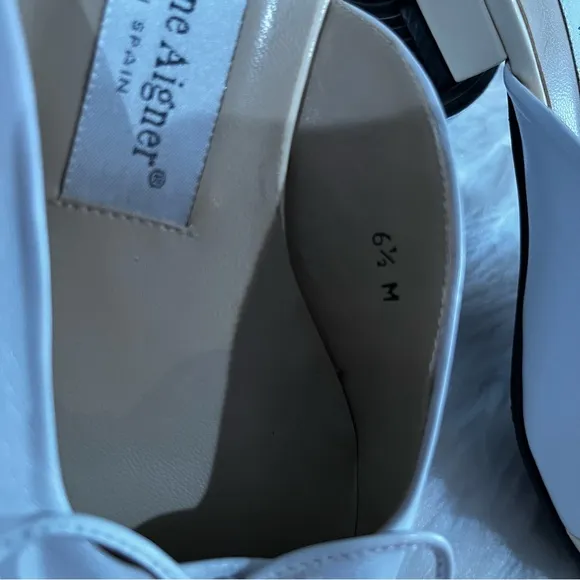 NEW Etienne Aigner Vintage 90s Leather Patent Bow Ballet Flat Mules Nude 6.5 NWT