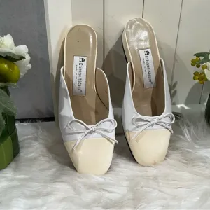 NEW Etienne Aigner Vintage 90s Leather Patent Bow Ballet Flat Mules Nude 6.5 NWT