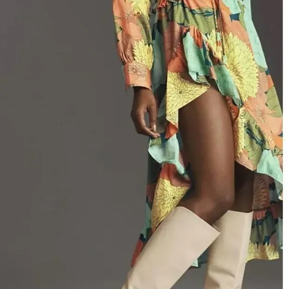 NEW Farm Rio Anthropologie Long Sleeve Floral Midi Dress Beaded Tassel Size XS/S
