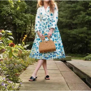 NEW FRANCES VALENTINE lucille pocket full of posies wrap dress in blue floral