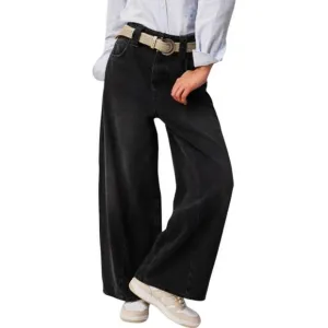 NEW FREE PEOPLE chill vibes dropped crotch wide leg jeans in lightning black