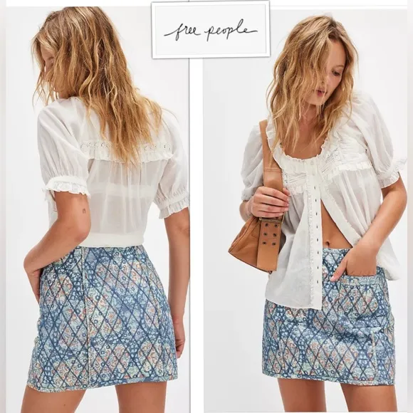 NEW Free People Size 4 Darla Quilted Paisley Tapestry Cotton Miniskirt NWT