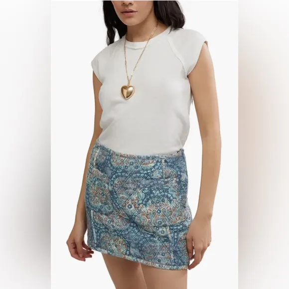 NEW Free People Size 4 Darla Quilted Paisley Tapestry Cotton Miniskirt NWT