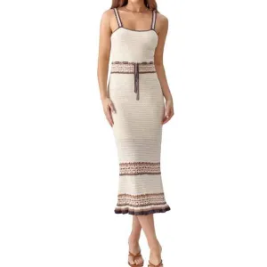 NEW GREYLIN brooklyn crochet midi dress in natural/black