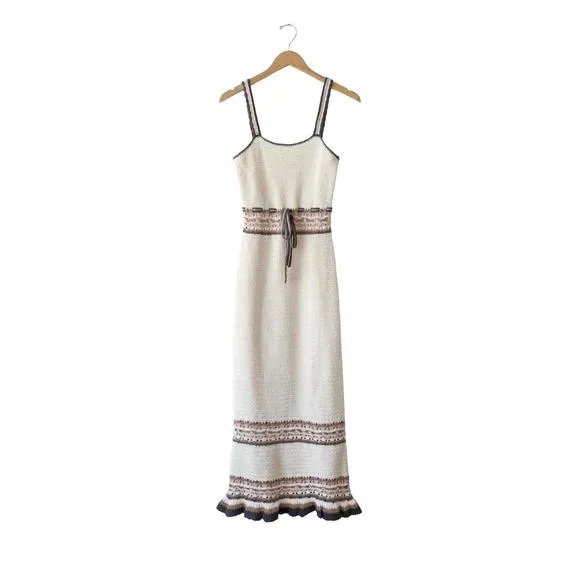 NEW GREYLIN brooklyn crochet midi dress in natural/black