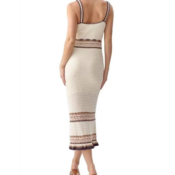 NEW GREYLIN brooklyn crochet midi dress in natural/black