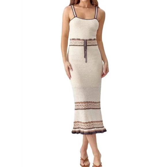NEW GREYLIN brooklyn crochet midi dress in natural/black