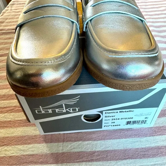 New in box - Dansko Danica loafer metallic silver 38 EU 7.5 8 women NIB on trend