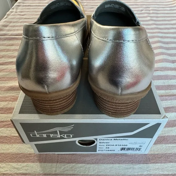 New in box - Dansko Danica loafer metallic silver 38 EU 7.5 8 women NIB on trend