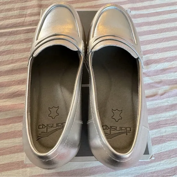 New in box - Dansko Danica loafer metallic silver 38 EU 7.5 8 women NIB on trend
