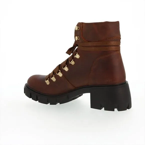 NEW IN BOX STEVE MADDEN GENUINE LEATHER HINT LACE UP HIKER BOOTS COGNAC COLOR