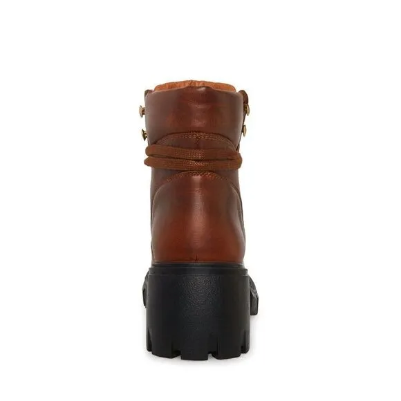 NEW IN BOX STEVE MADDEN GENUINE LEATHER HINT LACE UP HIKER BOOTS COGNAC COLOR