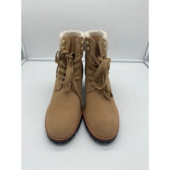 New Jack‎ Rogers Harper Suede Lace Up Hiker Knit Block Heel Boots Wheat Size 10M