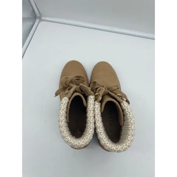 New Jack‎ Rogers Harper Suede Lace Up Hiker Knit Block Heel Boots Wheat Size 10M