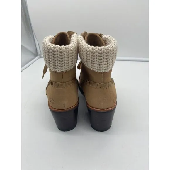 New Jack‎ Rogers Harper Suede Lace Up Hiker Knit Block Heel Boots Wheat Size 10M