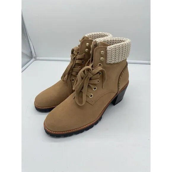 New Jack‎ Rogers Harper Suede Lace Up Hiker Knit Block Heel Boots Wheat Size 10M