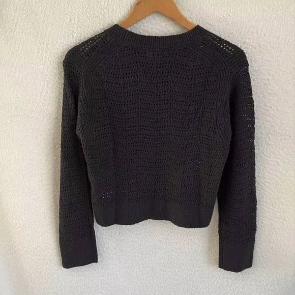 NEW J.CREW women's pointelle crewneck sweater in black